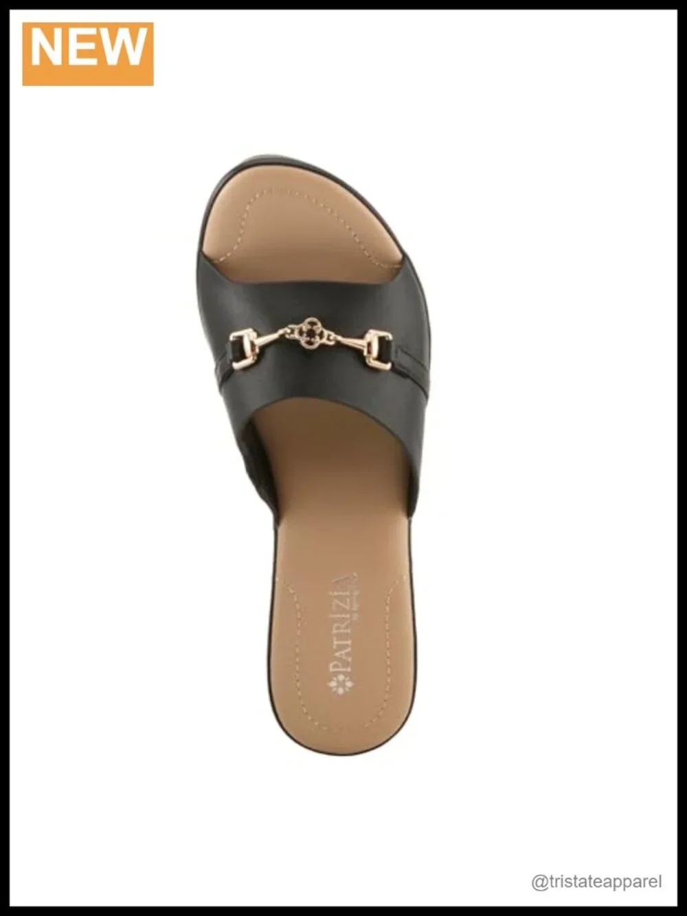 PATRIZIA CORVADIA Women's Slide Heel Sandals Faux Leather Gold Bit 3-Inch Heel